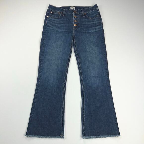 J. Crew 9” Billie Demi Boot Crop Dark Wash Fray Hem Button Fly 26 Inseam Size 28 - Picture 2 of 16